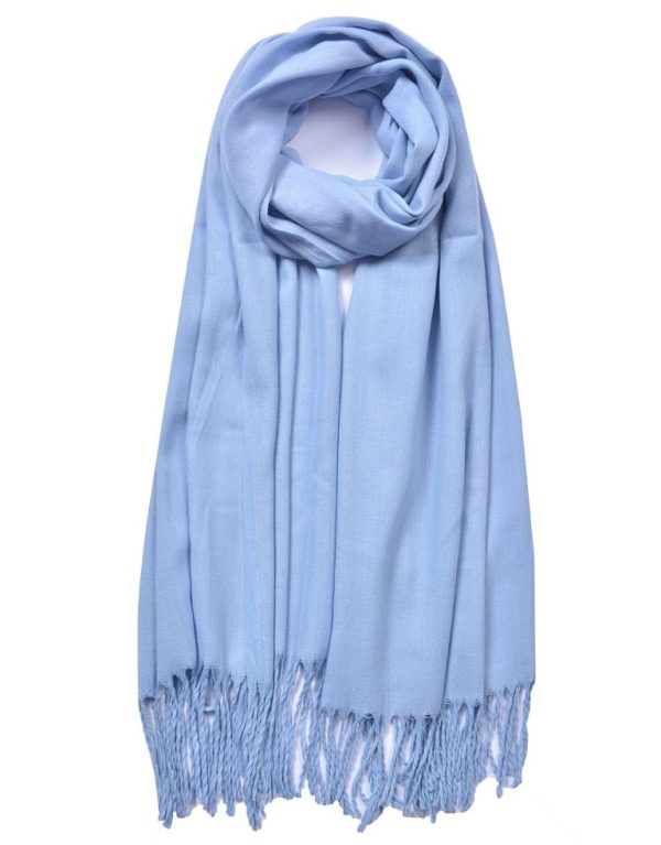 New Ladies Light Blue Plain Tassel Scarf