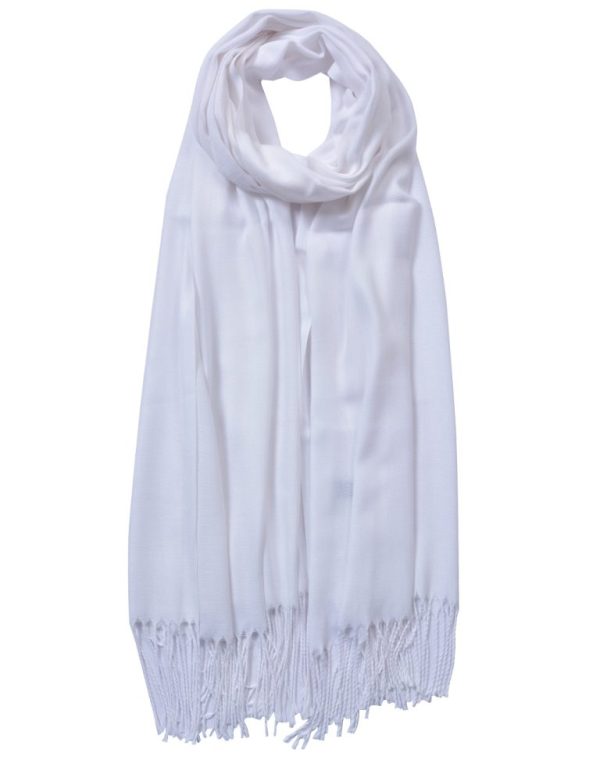 New Ladies White Plain Tassel Scarf