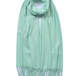 New Ladies Light Green Plain Tassel Scarf