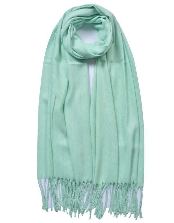 New Ladies Light Green Plain Tassel Scarf