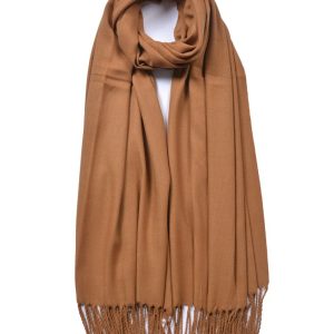 New Ladies Brown Plain Tassel Scarf