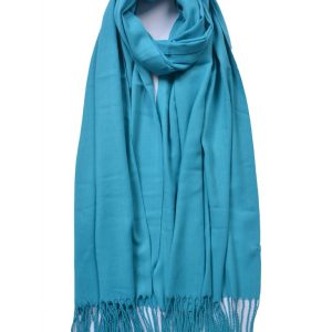 New Ladies Turquoise Plain Tassel Scarf