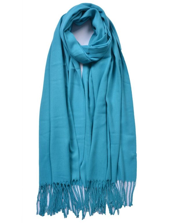 New Ladies Turquoise Plain Tassel Scarf