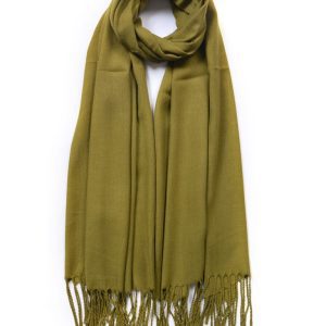 New Ladies Olive Plain Tassel Scarf