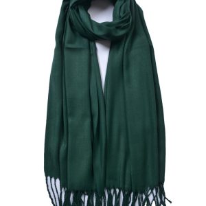 New Ladies Dark Green Plain Tassel Scarf