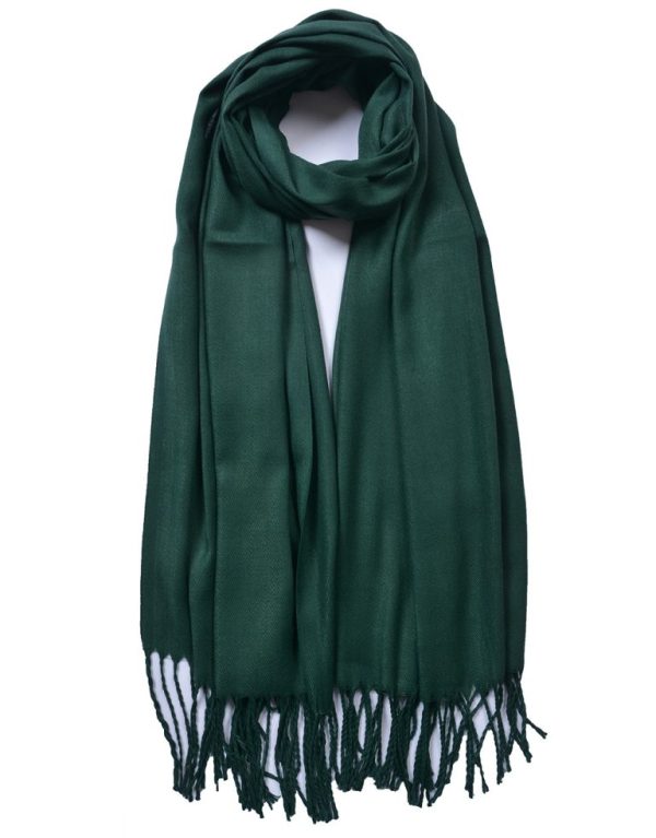 New Ladies Dark Green Plain Tassel Scarf