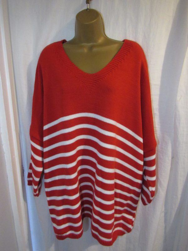 DEAL DEAL DEAL NEW Ladies Red White Stripe Jumper One Size Fits 18 20 22 24 NON RETURNABLE