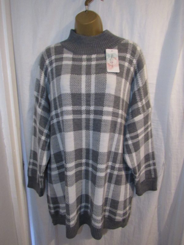 DEAL DEAL DEAL NEW Ladies Grey Check Jumper One Size Fits 18 20 22 NON RETURNABLE