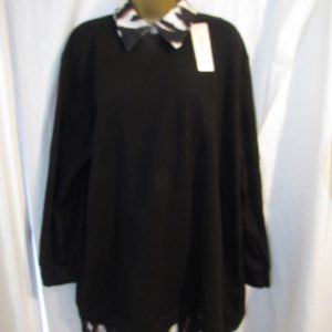 New Ladies Black Pocket edged with Black Brown Stripe Print Top One Size fits sizes 18 20 22 24