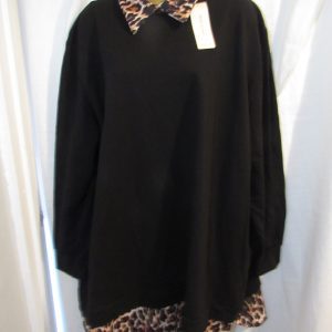 New Ladies Black Pocket edged with Brown Leopard Print Top One Size fits sizes 18 20 22 24
