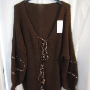 NEW Ladies Brown Hearts Tie front Cardigan Plus Size One Size fits sizes 18 20 22 24