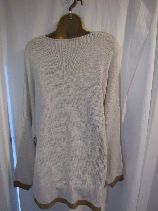 NEW Ladies Beige Edged with Mocha Stars Jumper One Size Fits 18 20 22 - Image 2