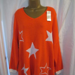 NEW Ladies Orange Edged with White Stars Jumper One Size Fits 18 20 22