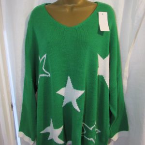 NEW Ladies Green Edged with White Stars Jumper One Size Fits 18 20 22