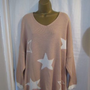 NEW Ladies Pink Edged with White Stars Jumper One Size Fits 18 20 22