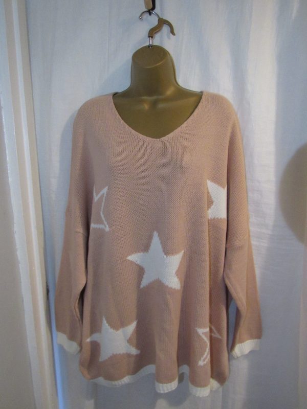 NEW Ladies Pink Edged with White Stars Jumper One Size Fits 18 20 22