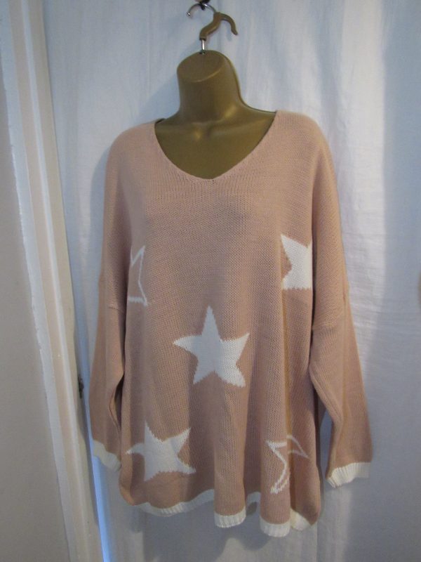 NEW Ladies Pink Edged with White Stars Jumper One Size Fits 18 20 22 - Image 2