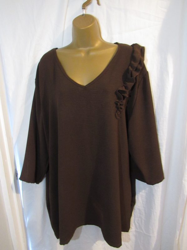 SALE SALE SALE NEW Ladies Brown Frill on One Shoulder Top V Neck One Size fits sizes 18 20 22 NON RETURNABLE