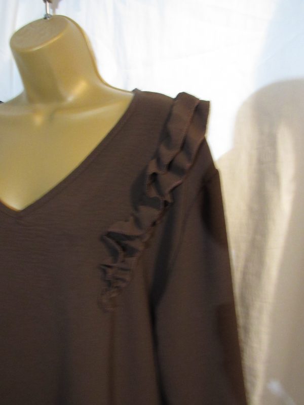 SALE SALE SALE NEW Ladies Brown Frill on One Shoulder Top V Neck One Size fits sizes 18 20 22 NON RETURNABLE - Image 2