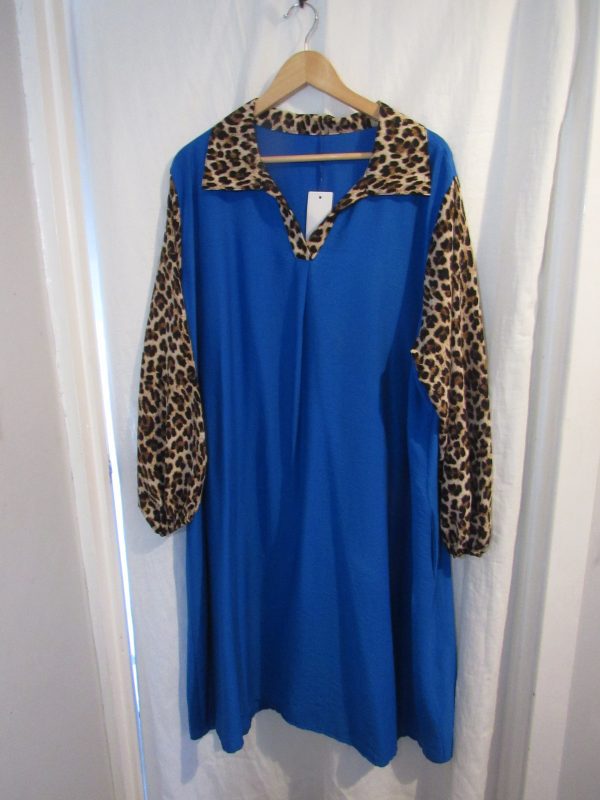 DEAL DEAL DEAL New Ladies Royal Blue with Animal Print Dress One Size fits sizes 18 20 22 24 NON RETURNABLE