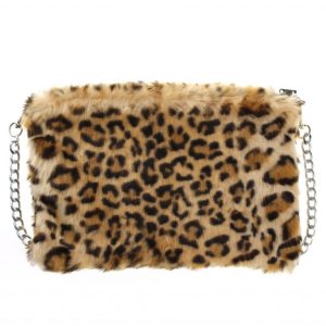 New Ladies Light Brown Fake Fur Leopard Bag