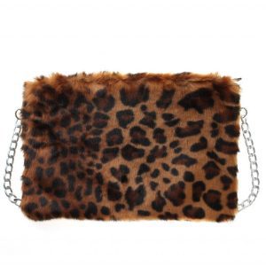 New Ladies Dark Brown Fake Fur Leopard Bag