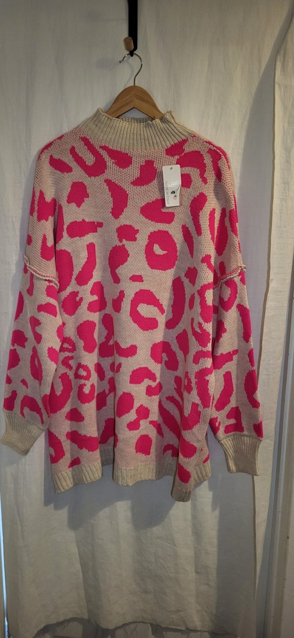 NEW Ladies Women Pink Leopard Print Jumper One Size Fits 18 20 22