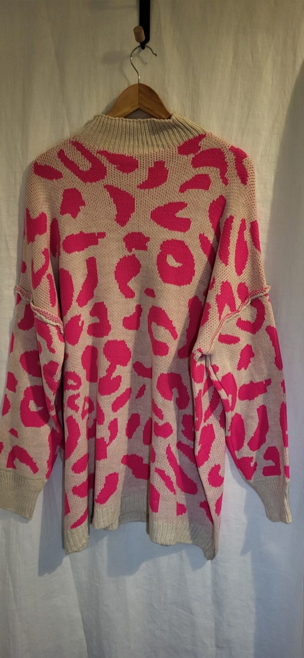 NEW Ladies Women Pink Leopard Print Jumper One Size Fits 18 20 22 - Image 3