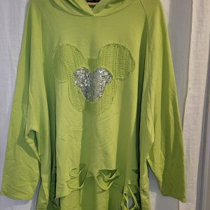 New Ladies Lime Hidden Mickey Sequin Destressed bottom Top One Size fits sizes 18 20 22 24
