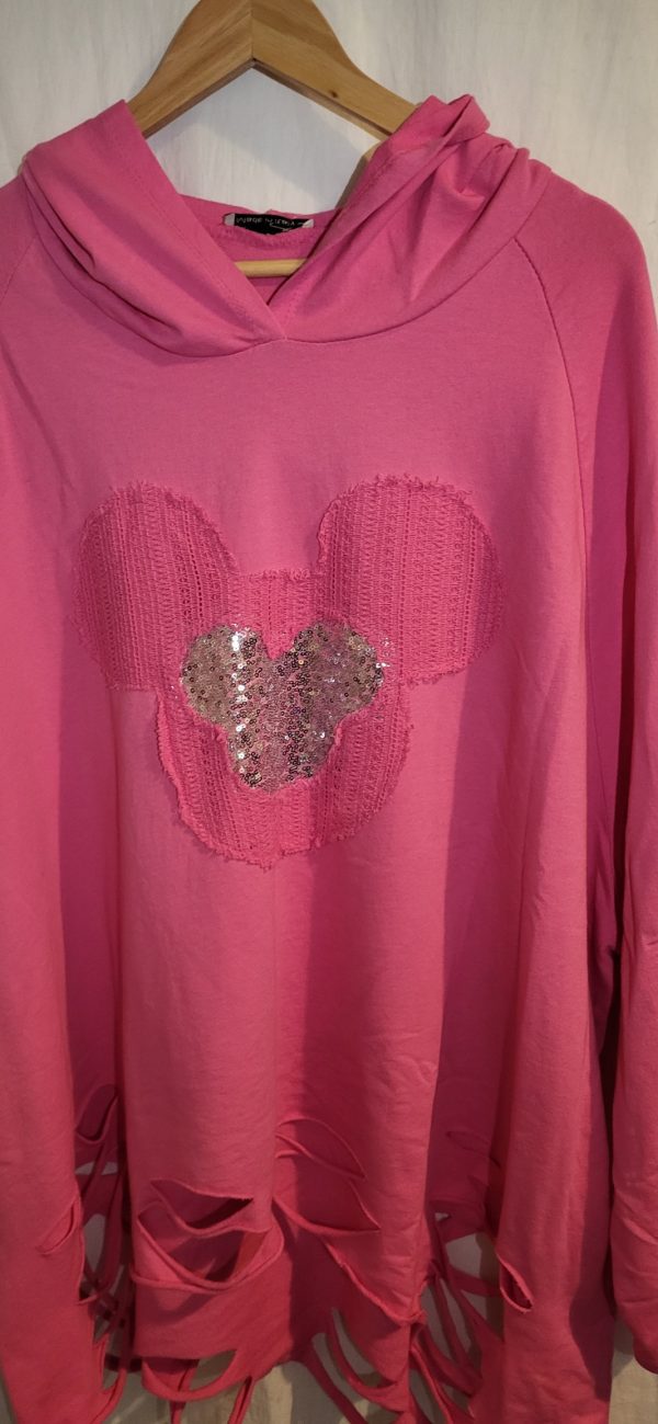 New Ladies Cerise Hidden Mickey Sequin Destressed bottom Top One Size fits sizes 18 20 22 24 - Image 2