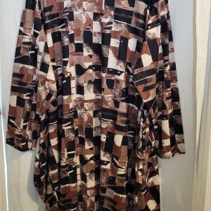 NEW Ladies Brown Pattern Pocket Long Dress One Size Fits 20 22 24 Plus Size