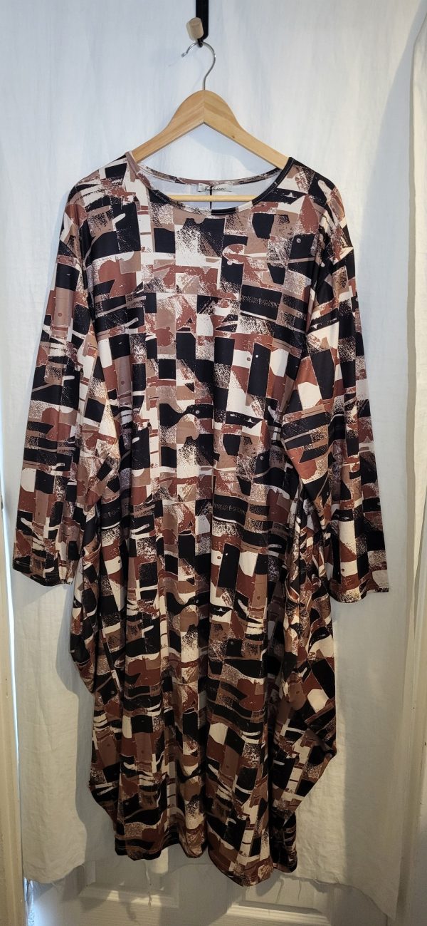 NEW Ladies Brown Pattern Pocket Long Dress One Size Fits 20 22 24 Plus Size - Image 2