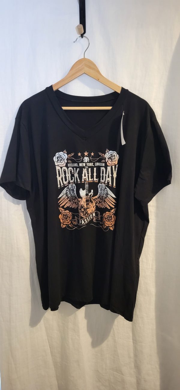 New Ladies Women Black Rock All Day V Neck T-shirt One Size Fits 18 20 22