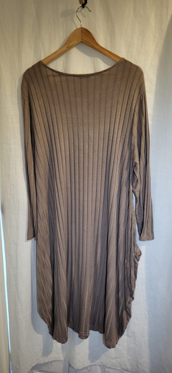 SALE SALE SALE NEW Ladies Mocha Ribbed Pocket Long Dress One Size Fits 18 20 22 Plus Size NON RETURNABLE - Image 4