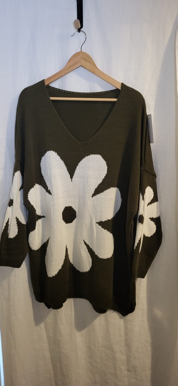 SALE SALE SALE New Ladies Women Khaki with White Flower Jumper One Size fits sizes 18 20 22 NON RETURNABLE