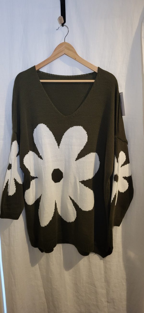 SALE SALE SALE New Ladies Women Khaki with White Flower Jumper One Size fits sizes 18 20 22 NON RETURNABLE - Image 2