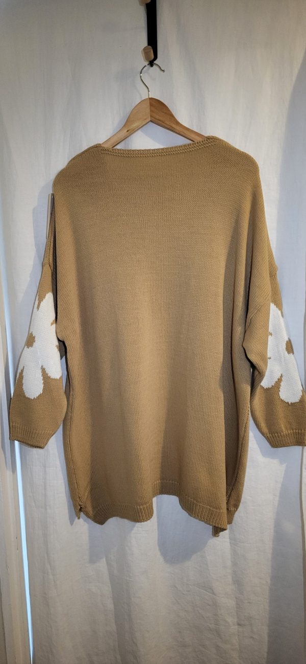 FAULT New Ladies Women Camel with White Flower Jumper One Size fits sizes 18 20 22 NON RETURNABLE - Image 3