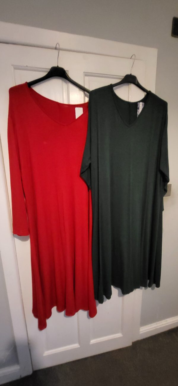 Order for T Abbott 1 x Red and 1 x Green V Neck Soft Dress