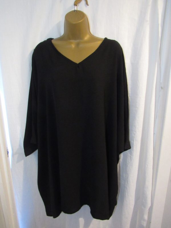 NEW Ladies Women Black V Neck Tunic Top One Size fits sizes 18 20 22 24