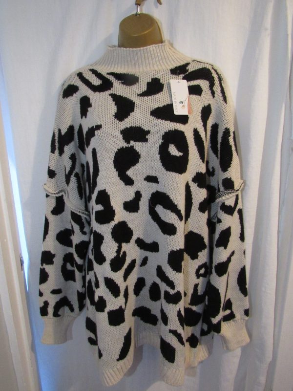 NEW Ladies Women Beige Leopard Print Jumper One Size Fits 18 20 22