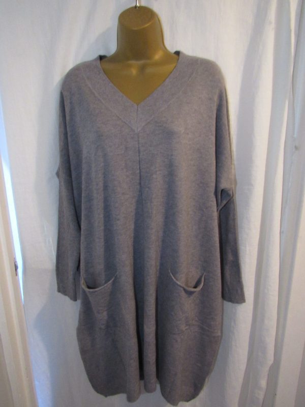 SALE SALE SALE New Ladies Grey Pocket Soft Longer Length Jumper One Size fits sizes 18 20 22