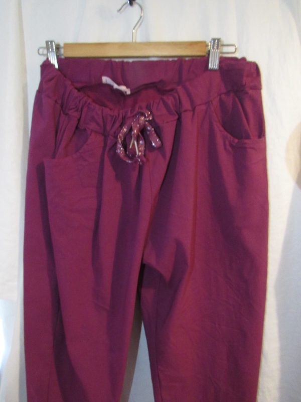 NEW Ladies Plum Stretchy Crinkle Magic Trousers One Size Fits 18 20 22 Size 2 - Image 2