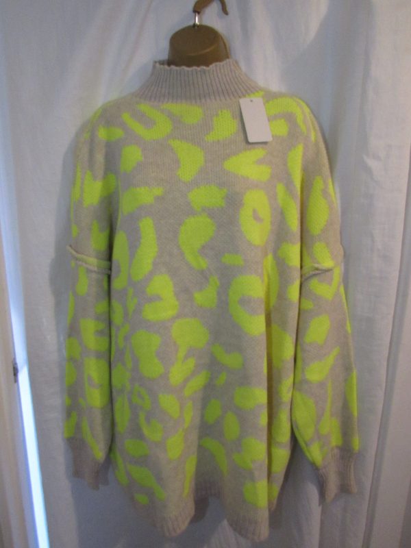 NEW Ladies Women Lime Leopard Print Jumper One Size Fits 18 20 22