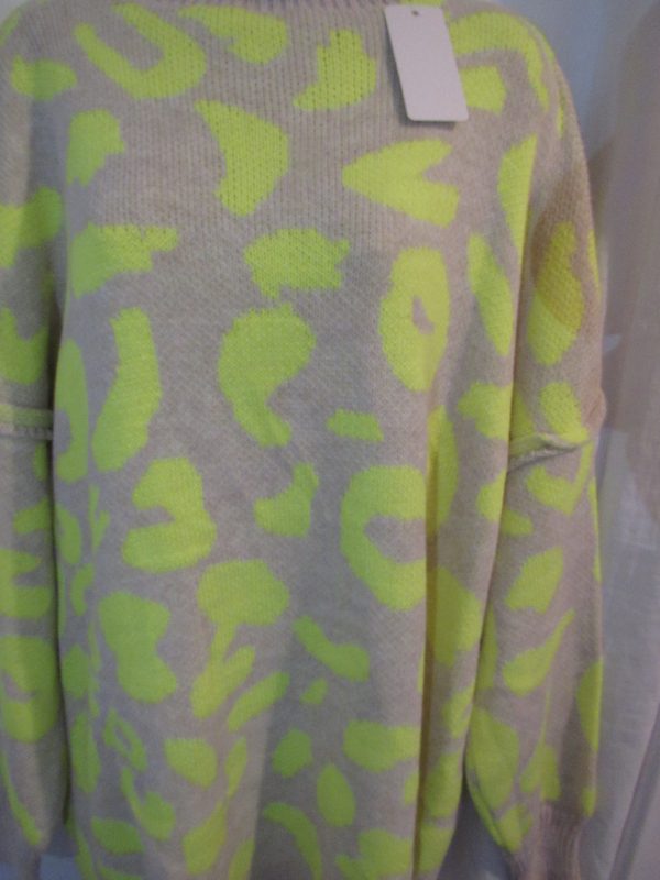 NEW Ladies Women Lime Leopard Print Jumper One Size Fits 18 20 22 - Image 2