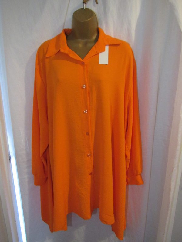 Ladies Women New Orange Button Up Shirt Plus One Size fits sizes 18 20 22 24