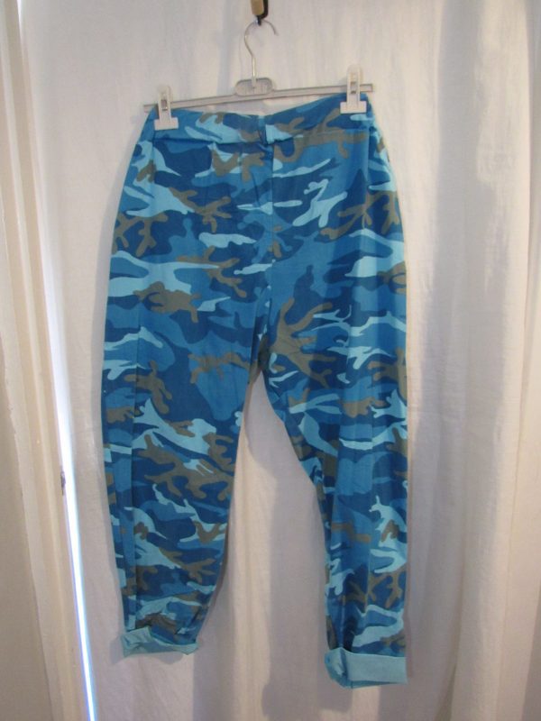 NEW Ladies Turquoise CAMO Stretchy Crinkle Magic Trousers One Size Fits 18 20 22 Size 2 - Image 5