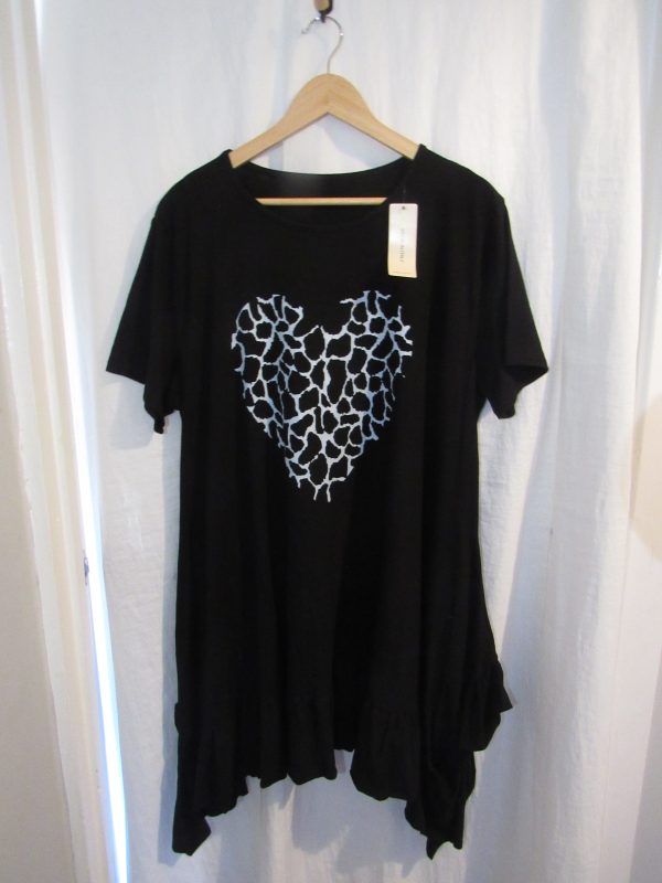 New Ladies Black Heart Frill Tunic Top One Size fits sizes 18 20 22 - Image 2