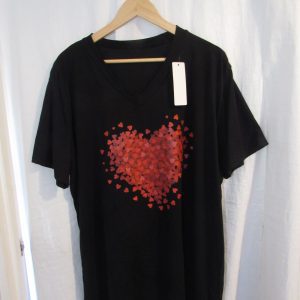 New Ladies Women Black Red Heart V Neck T-shirt One Size Fits 18 20 22