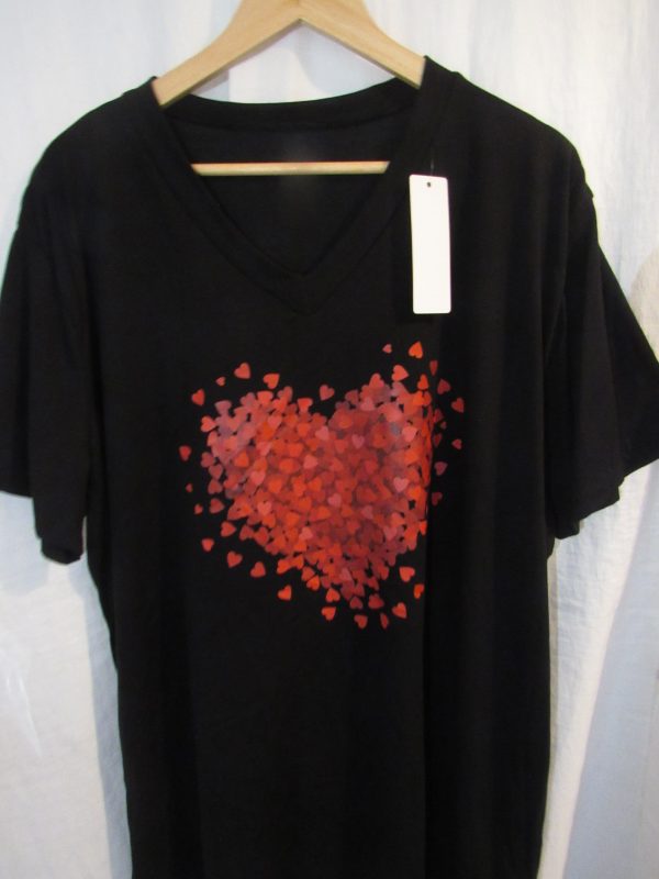 New Ladies Women Black Red Heart V Neck T-shirt One Size Fits 18 20 22 - Image 4