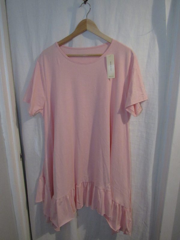 New Ladies Pink Frill Tunic Top One Size fits sizes 18 20 22